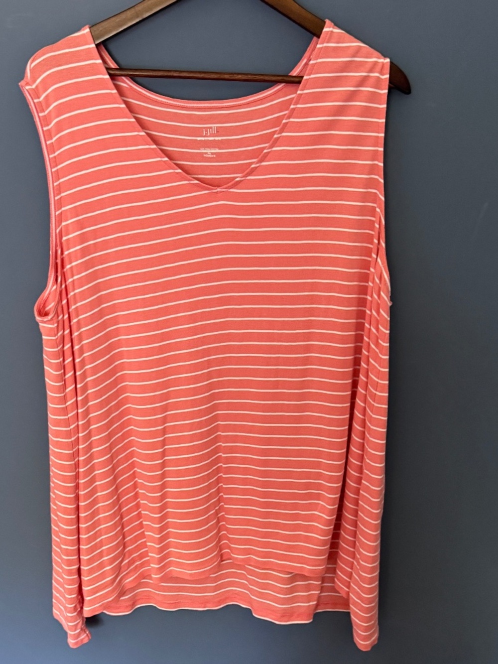 J.Jill coral and white stripe pima cotton v-neck tank Size 3X